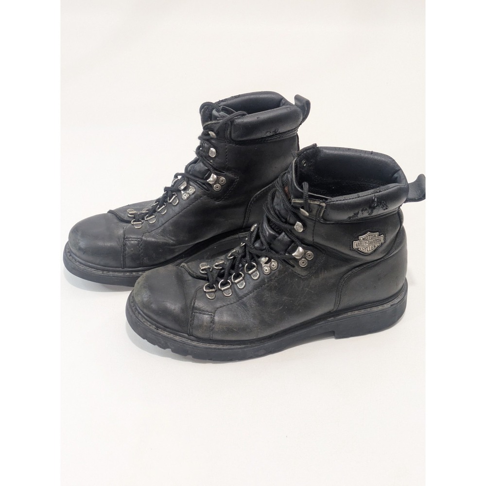 Harley‑Davidson Men's Black Leather Lace‑Up Motorcycle Biker Boots Size 9.5